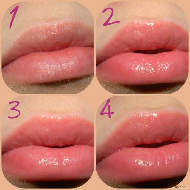 На фото №1 - губы без блеска, на №2,3,4 - губы с блеском