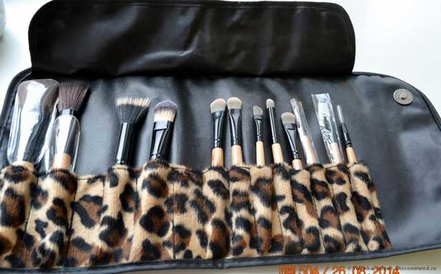 Кисти для макияжа Aliexpress   Professional 12PCS Makeup Brush Set Eyebrow Pencil Lip Liner Leopard With Holder Bag 18518 - фото