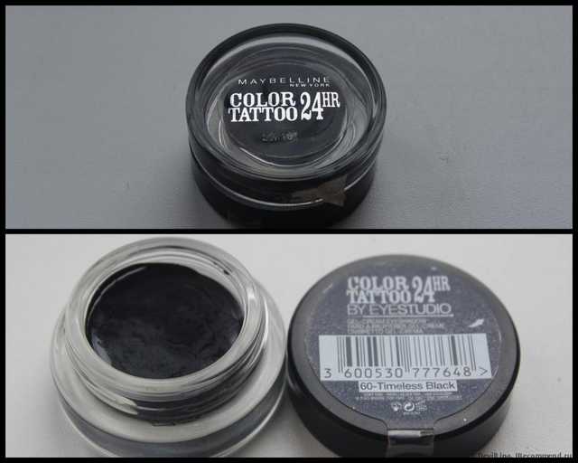 Замечательный обзор на тени от Maybelline Color Tatoo 24HR цвет 60 - Timeless Black(много качественных фото-коллажей)20.03.2014 Дополняю отзыв ещё одним оттенком (к сожалению номер его мне не известен)