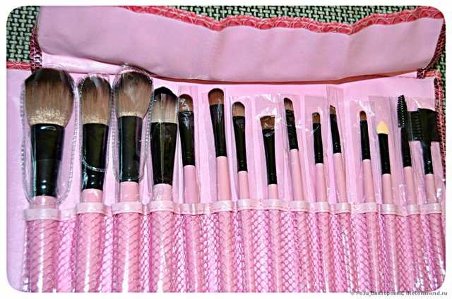 Кисти для макияжа Aliexpress   15PCS Makeup Brushes Tools Cosmetic Brush Set Eyebrow Comb with Roll up Snake Pattern Bag - фото